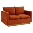 thumbnail image 1 of LeisureMod Loveseat Upholstered in Velvet with Brushed Gold Stainless Steel Base and Removable Cushions for Modern Home, Living Room, Offices Nervo Collection in Orange Marmalade, 1 of 7