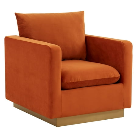 LeisureMod Nervo Velvet Accent Armchair With Gold Frame