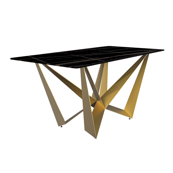 LeisureMod Nuvor Modern Dining Table with a 71" Glass Rectangular Top and Gold Steel Base for Kitchen and Dining Room, Black/Gold