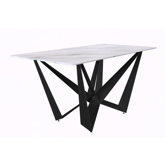 LeisureMod Nuvor Modern Dining Table with a 71" Sintered Stone Rectangular Top and Black Steel Base for Kitchen and Dining Room in White