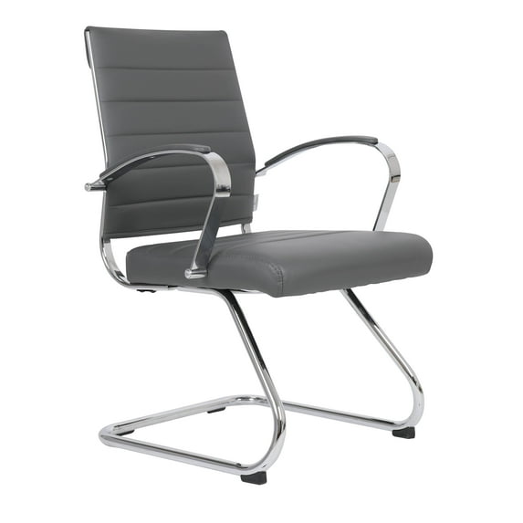 LeisureMod Office Chair Upholstered Leather Computer Chair with Stainless Steel Frame Benmar Series in Grey