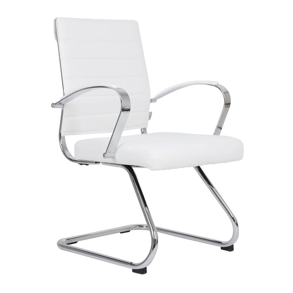 LeisureMod Office Chair Upholstered Leather Computer Chair with Stainless Steel Frame Benmar Series in White
