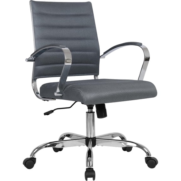 LeisureMod Office Upholstered Chair, Ergonomic Mesh Computer Task Chair with Swivel and Tilt, Adjustable Mid-Back Design – Benmar Series, Grey
