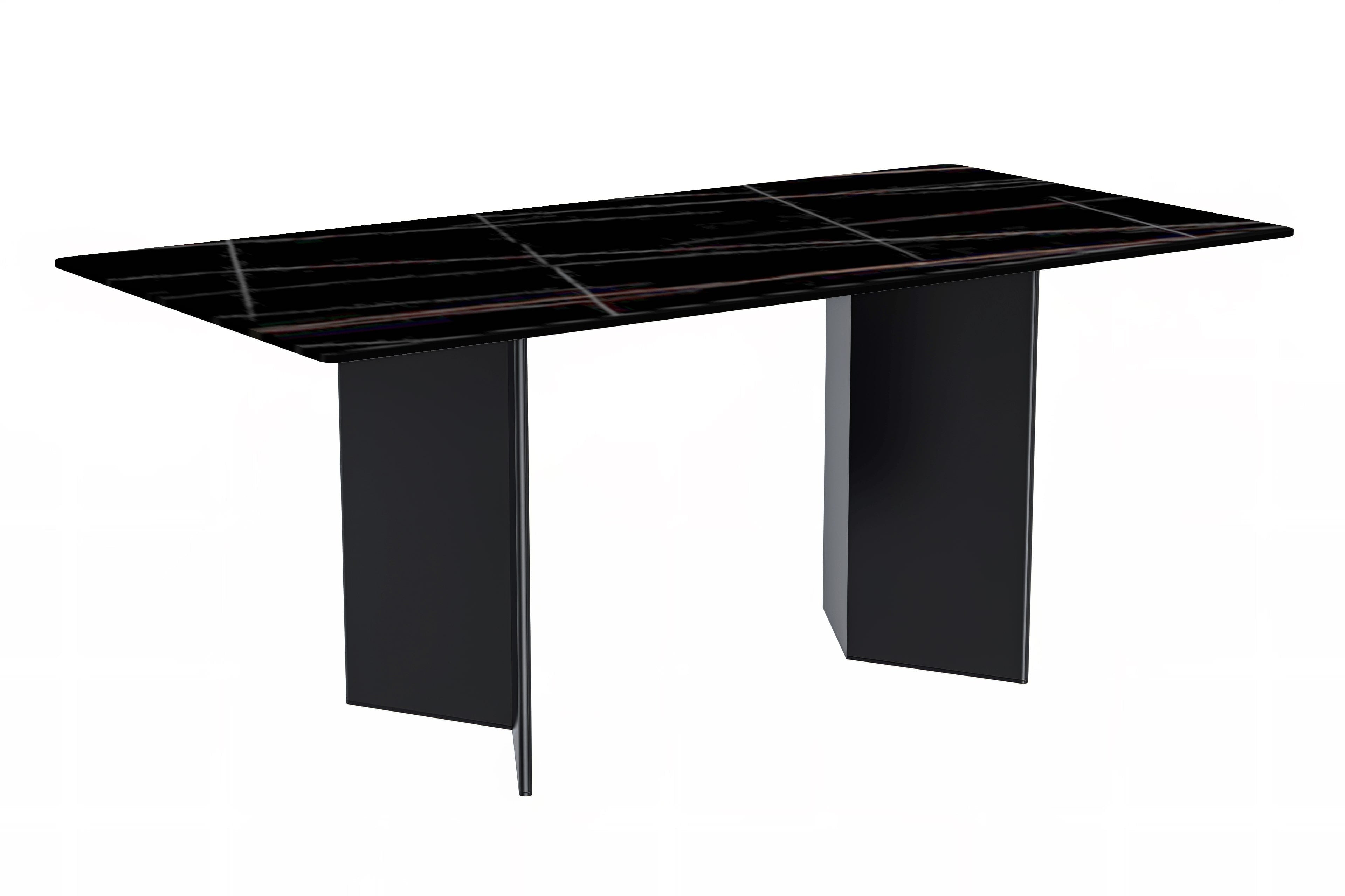 Rectangular Black Glass Dining Table with Stainless Steel Base