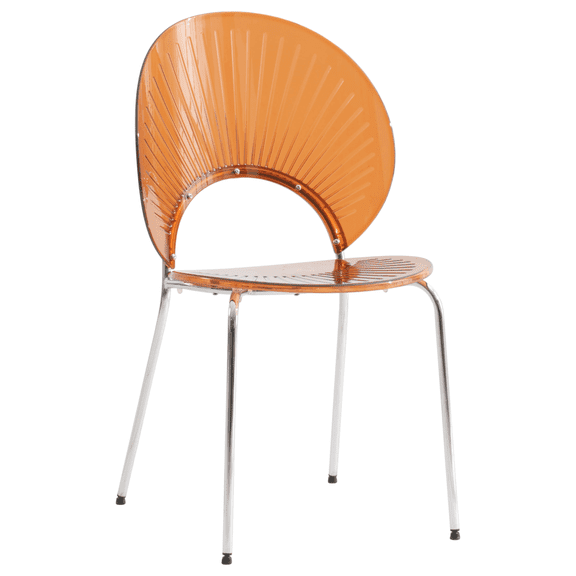 LeisureMod Opulent Mid-Century Modern Plastic Dining Chair in Chrome Metal Legs Armless Dining Side Chair for Kitchen and Dining Room, Amber