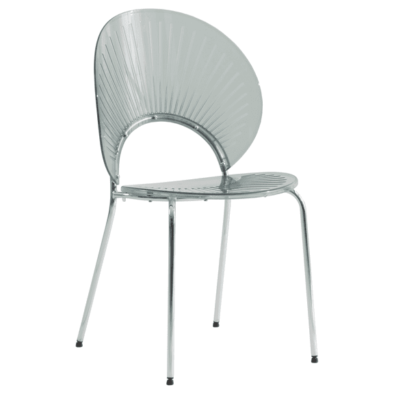 LeisureMod Opulent Mid-Century Modern Plastic Dining Chair in Chrome Metal Legs Armless Dining Side Chair for Kitchen and Dining Room, Smoke