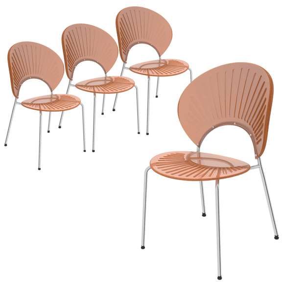 LeisureMod Opulent Mid-Century Modern Plastic Dining Chair in Chrome Metal Legs Armless Dining Side Chair for Kitchen and Dining Room Set of 4, Amber