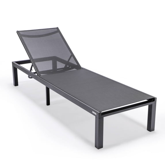 LeisureMod Outdoor Chaise Lounge Chair with Aluminum Frame and Sling Fabric Seat Adjustable Reclining Positions for Modern Home, Patio, Backyard Marlin Collection in Black