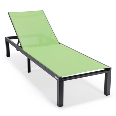 LeisureMod Outdoor Chaise Lounge Chair with Aluminum Frame and Sling Fabric Seat Adjustable Reclining Positions for Modern Home, Patio, Backyard Marlin Collection in Green