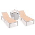 thumbnail image 1 of LeisureMod Outdoor Chaise Lounge Chair with a Square Fire Pit Table in Powder-Coated White Sling Fabric Seat Adjustable Reclining Positions for Backyard Marlin Collection Set of 2 in Light Brown, 1 of 21
