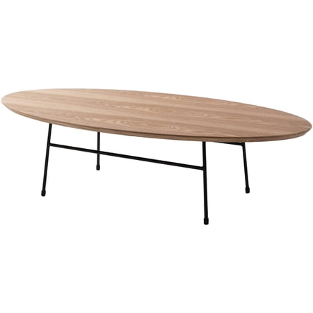 LeisureMod Oval Coffee Table with MDF Top in Ash Wood Veneer Finish and Stainless Steel Base for Modern Home, Living Room, Offices Rossmore Collection in Natural Wool