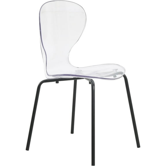 LeisureMod Oyster Modern Clear Acrylic Dining Chair with Black Metal Legs, Transparent Kitchen Dining Room Side Chair, Contemporary Accent Chair for Home, Office or Restaurant, Clear