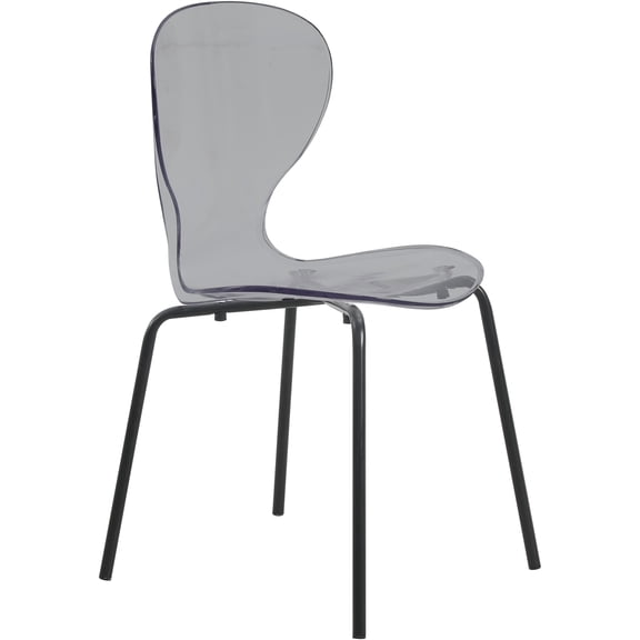 LeisureMod Oyster Modern Transparent Side Chair with Black Base Metal in Transparent Black