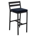 thumbnail image 1 of LeisureMod Patio Bar Stool in Powder-Coated Aluminum Frame with Removable Cushion Low Open-Back Design and Footrest Chelsea Collection in Blue, 1 of 11