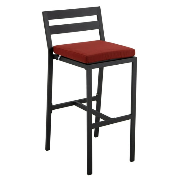 LeisureMod Patio Bar Stool in Powder-Coated Aluminum Frame with Removable Cushion Low Open-Back Design and Footrest Chelsea Collection in Cherry