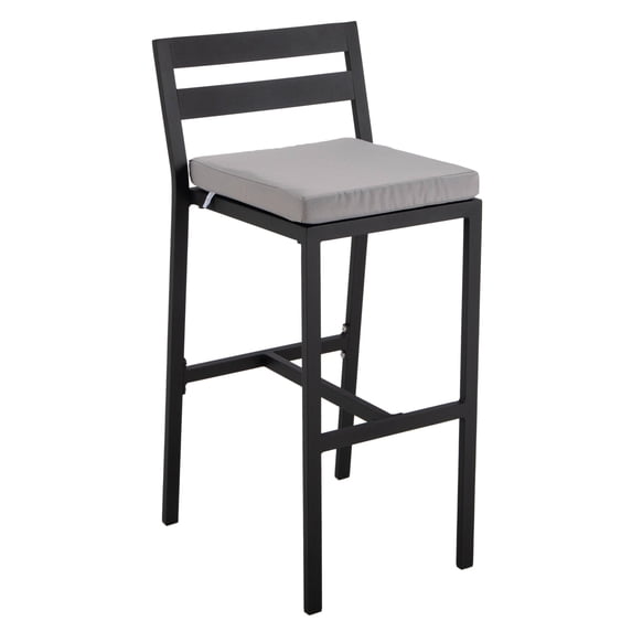 LeisureMod Patio Bar Stool in Powder-Coated Aluminum Frame with Removable Cushion Low Open-Back Design and Footrest Chelsea Collection in Light Grey
