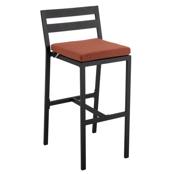 LeisureMod Patio Bar Stool in Powder-Coated Aluminum Frame with Removable Cushion Low Open-Back Design and Footrest Chelsea Collection in Orange