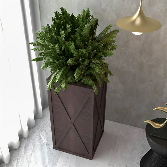 LeisureMod Papyrus Modern Fiberstone and Clay Planter Rectangular Weather-Resistant Planter with Drainage Holes for Indoor and Outdoor (Brown)