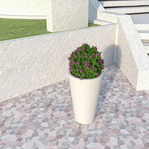 LeisureMod Pebble Fiberstone and MGO Clay Planter, Mid-Century Modern Tapered Round Planter Pot with Drainage Holes for Indoor and Outdoor (White, 20 Inch)