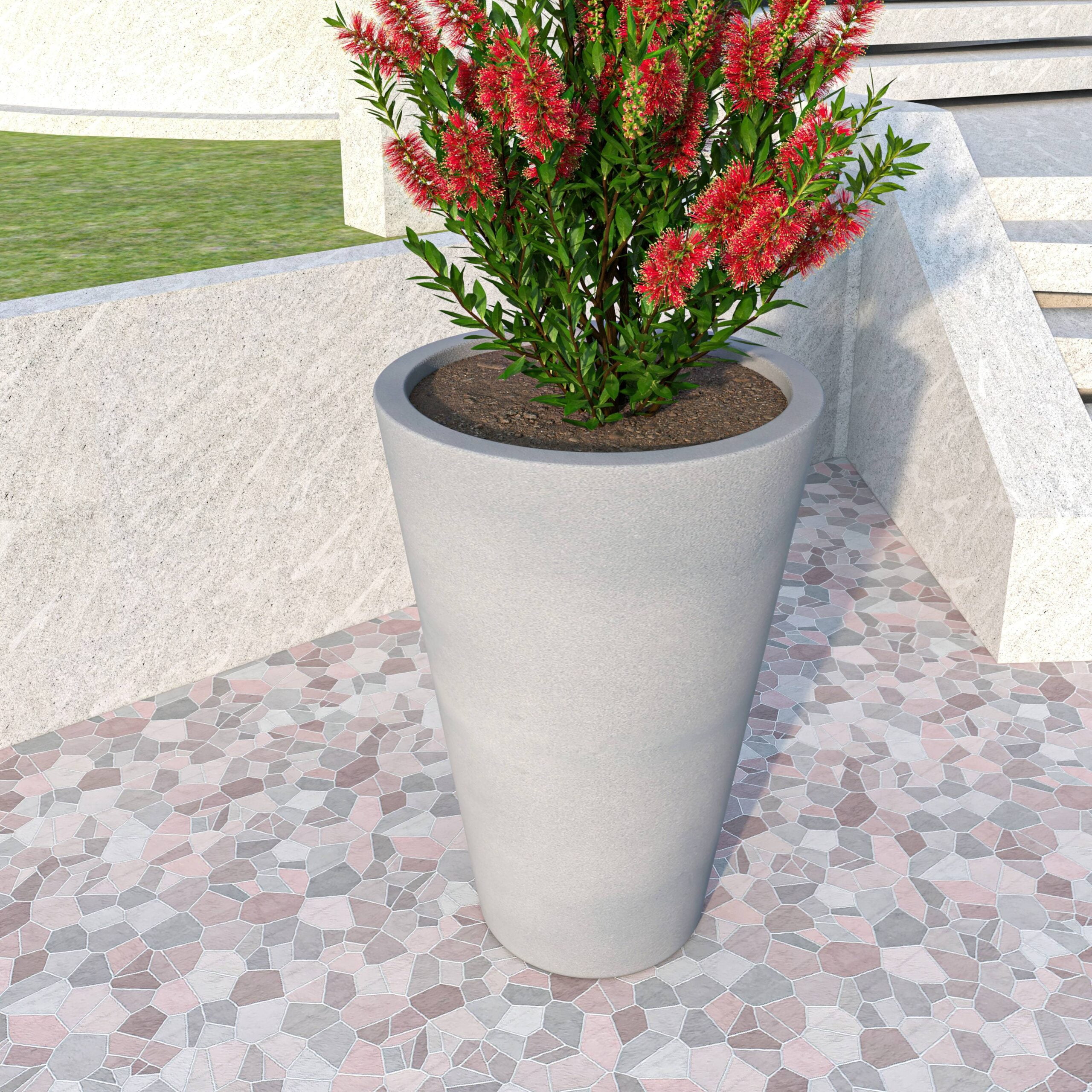 LeisureMod Pebble Series Poly Stone Planter 19.7." Dia 27.6" High in Grey