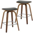 thumbnail image 1 of LeisureMod Pelya Modern Leather Swivel Square Counter Stool with Wood Legs and Chrome Footrest – Stylish Bar Stool for Kitchen Island or Dining Area Set of 2, 1 of 13