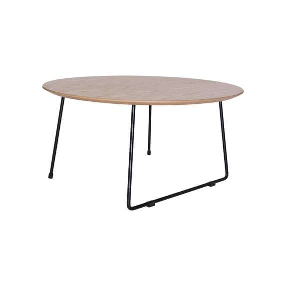 Leisuremod PTRBL-31NW Pemborke Mid Century Modern Round Coffee Table with Wood Top & Powder Coated Iron Frame for Living Room & Bedroom, Natural Wood