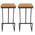 thumbnail image 1 of LeisureMod Quincy Quilted Stitched Leather Bar Stools - Stylish, Durable Seating with Black Metal Frame for Kitchen, Home Bar, and Dining Room - Light Brown Set of 2, 1 of 15
