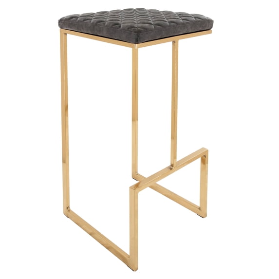 LeisureMod Quincy Stitched Leather Gold Metal Bar Stools - Modern, Comfortable, and Durable Bar Seating for Kitchen, Home Bar, and Dining Areas in Grey