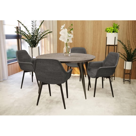 LeisureMod Ravenna Mid Century Modern 47″ Round MDF Dining Table – Compact Modern Table with Iron Legs for Kitchen, Dining Room, or Small Apartment Spaces