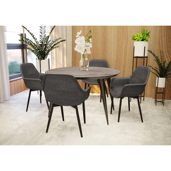 LeisureMod Ravenna Mid Century Modern 47″ Round MDF Dining Table – Compact Modern Table with Iron Legs for Kitchen, Dining Room, or Small Apartment Spaces