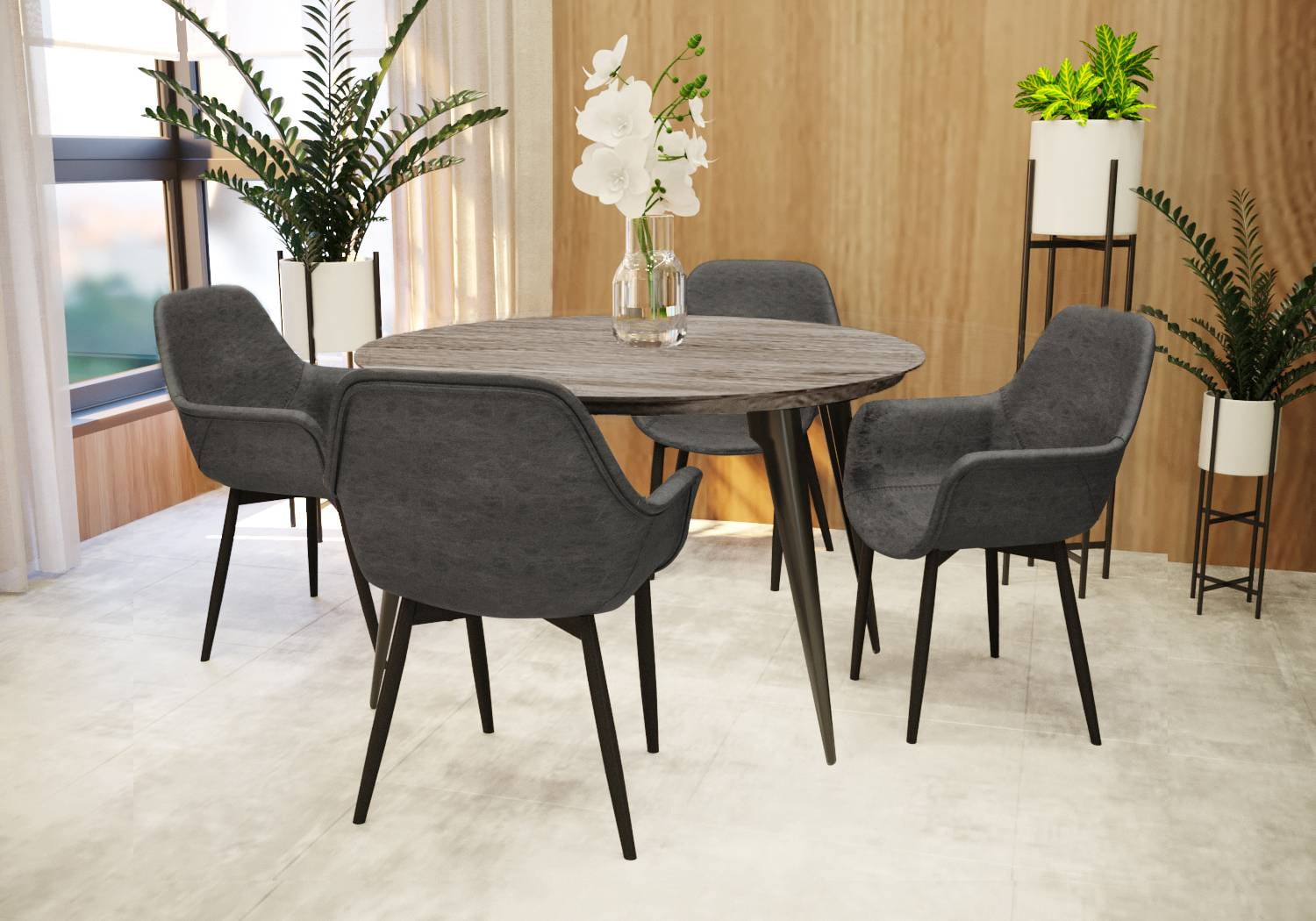 47" Round Weathered Oak Dining Table with Metal Legs