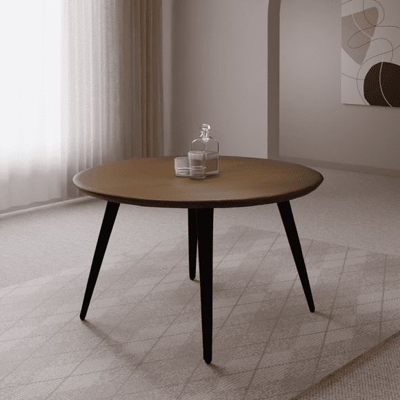 LeisureMod Ravenna Mid Century Modern 47" Round Dining Table With Wavy Edge MDF Top and Sturdy Metal Legs for Kitechen and Dining, Scratch-Resistant, Easy Assembly, Weathered Oak