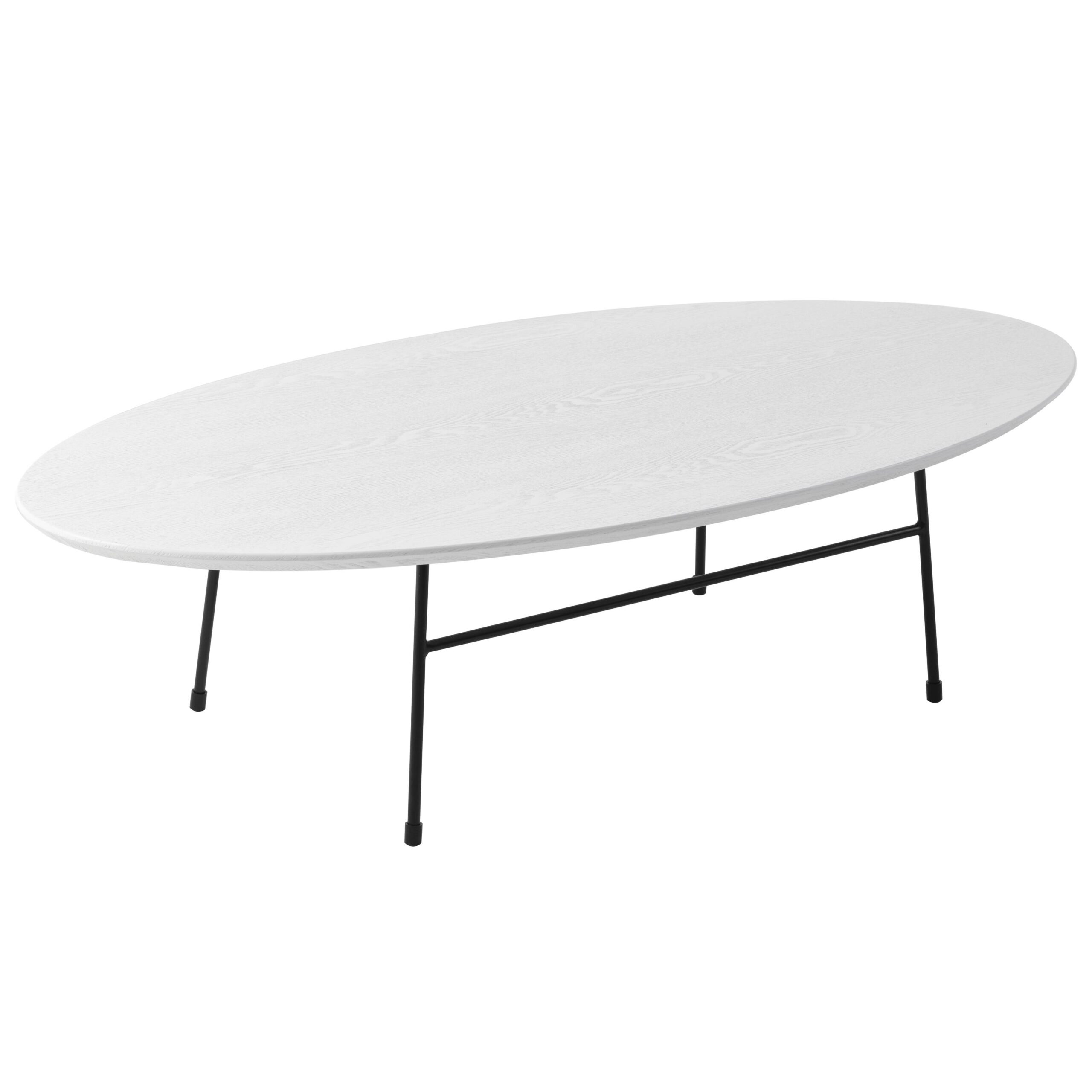 LeisureMod Rossmore Mid Century Modern Oval Coffee Table with Black Powder Coated Steel Frame