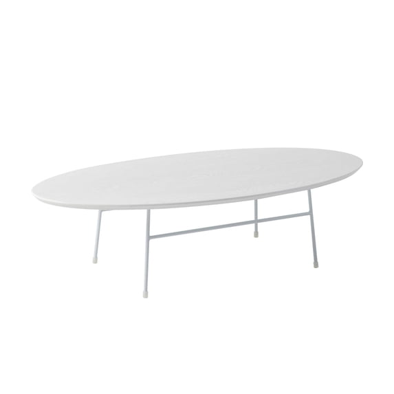 LeisureMod Rossmore Mid Century Modern Oval Coffee Table with White Powder Coated Steel Frame, MDF Wood with Ash Veneer Top Contemporary Accent Coffee Table for Living Room and Bedroom (White)