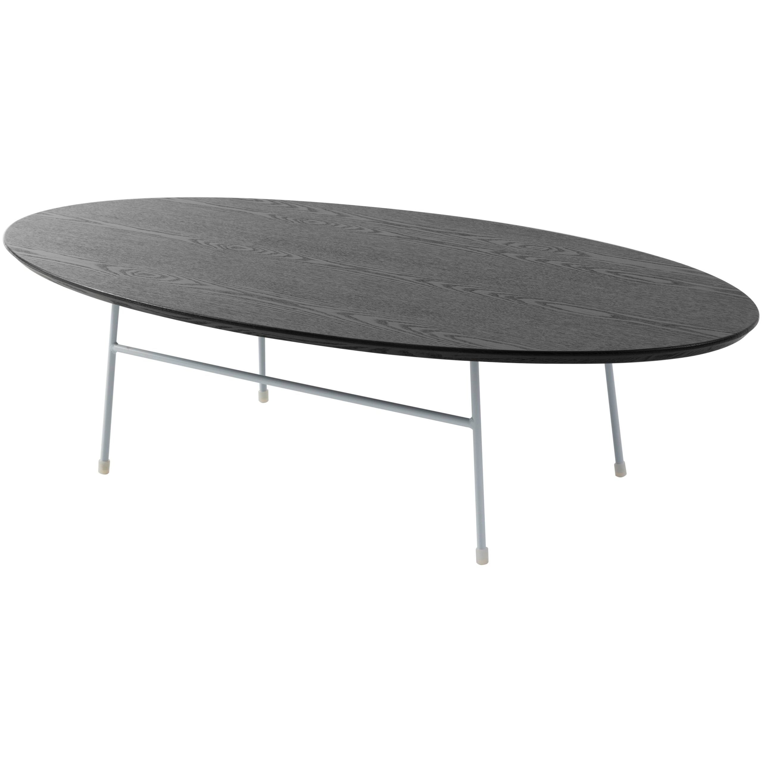 LeisureMod Rossmore Mid Century Modern Oval Coffee Table with White Powder Coated Steel Frame
