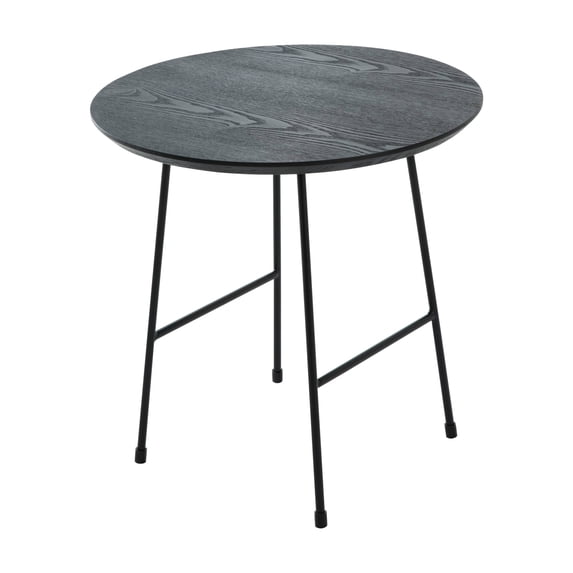 LeisureMod Rossmore Mid Century Round Side Table With Black Powder Coated Steel Frame, MDF Wood with Ash Veneer Top End Circular Modern Accent Table for Living Room and Bedroom (Black)