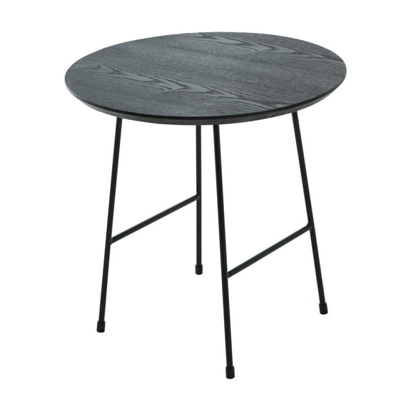 LeisureMod Rossmore Mid Century Round Side Table With Black Powder Coated Steel Frame, MDF Wood with Ash Veneer Top End Circular Modern Accent Table for Living Room and Bedroom (Black)