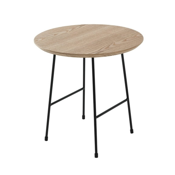 LeisureMod Rossmore Mid Century Round Side Table With Black Powder Coated Steel Frame, MDF Wood with Ash Veneer Top End Circular Modern Accent Table for Living Room and Bedroom (Natural Wood)