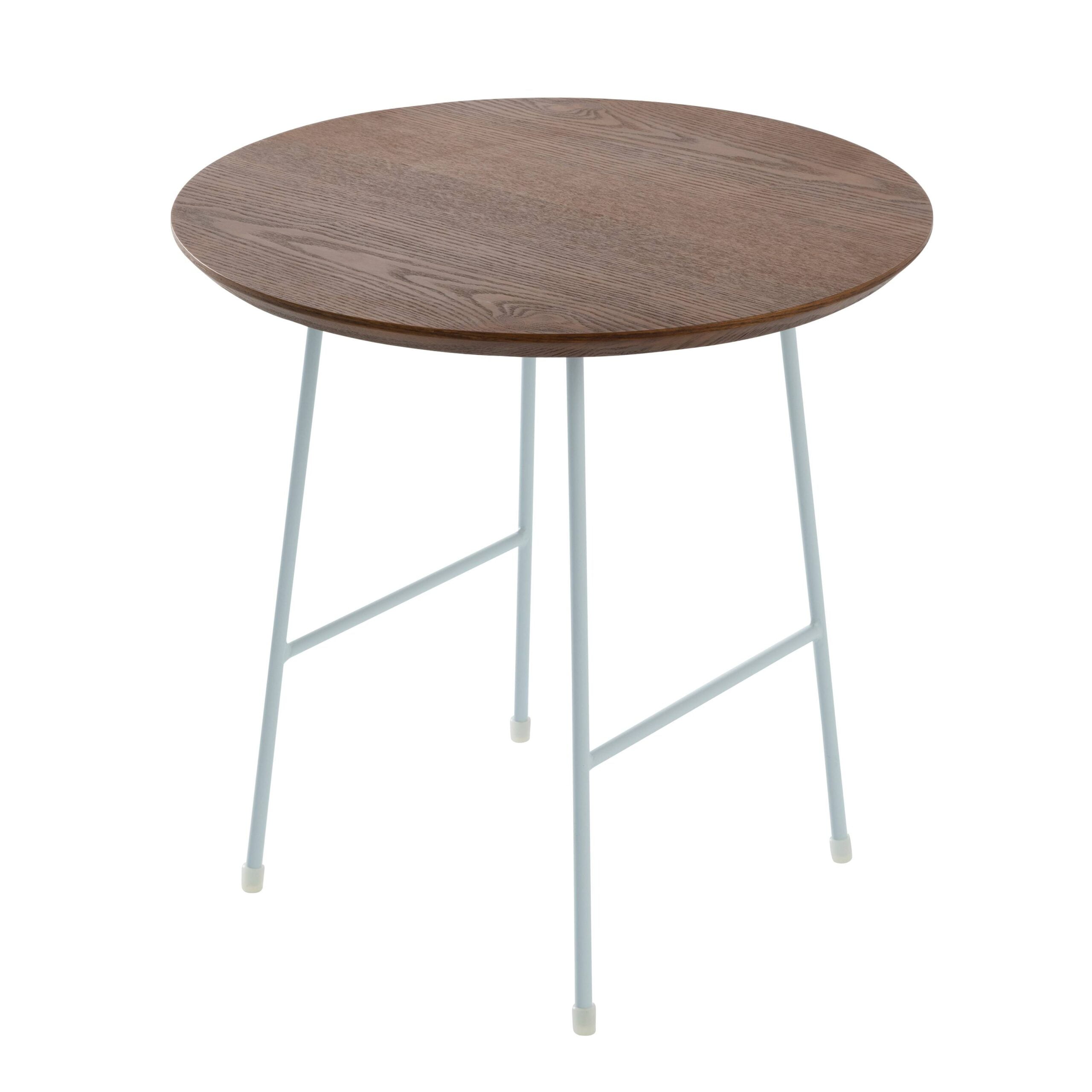 Walnut Round Side Table with White Metal Legs