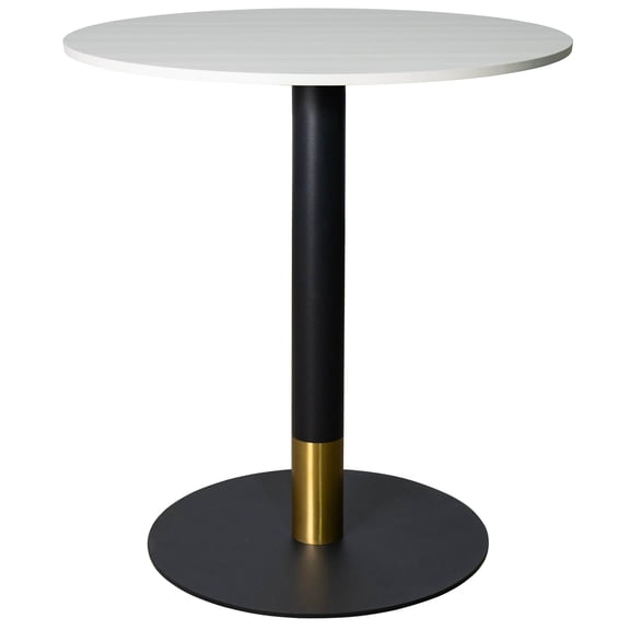 LeisureMod Round Dining Table with MDF Top and Powder-Coated Round Steel Base with Brushed Gold Accents Kitchen Table, Seats 2-3 Person for Modern Home and Kitchen Vail Collection