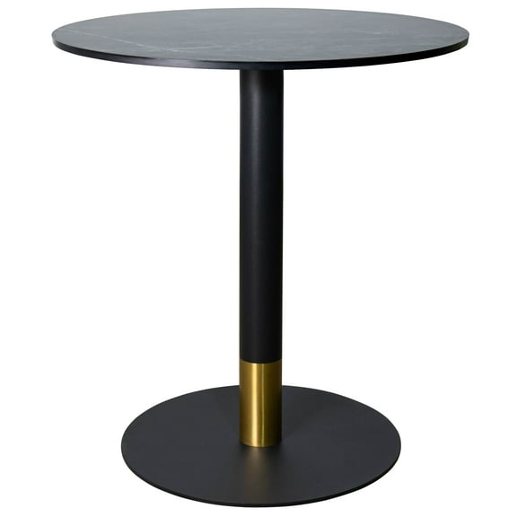 LeisureMod Round Dining Table with MDF Top and Powder-Coated Round Steel Base with Brushed Gold Accents Kitchen Table, Seats 2-3 Person for Modern Home and Kitchen Vail Collection