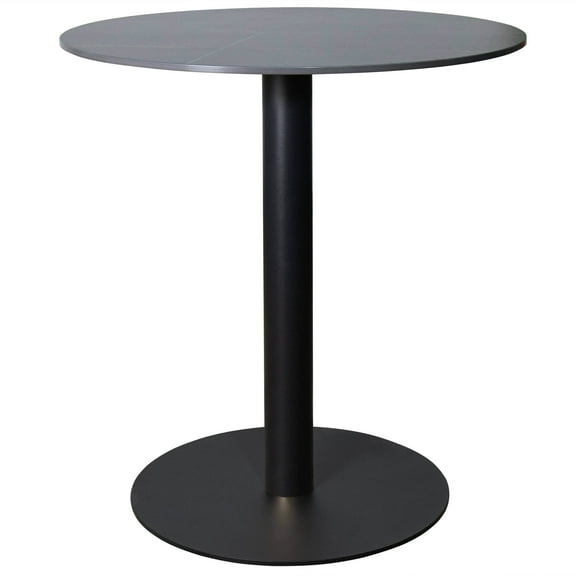 LeisureMod Vail Round Dining Table 27" Wide with Sintered Stone Top and Powder-Coated Round Steel Black Base Kitchen Table, Seats 2-3 Person for Modern Home, Black