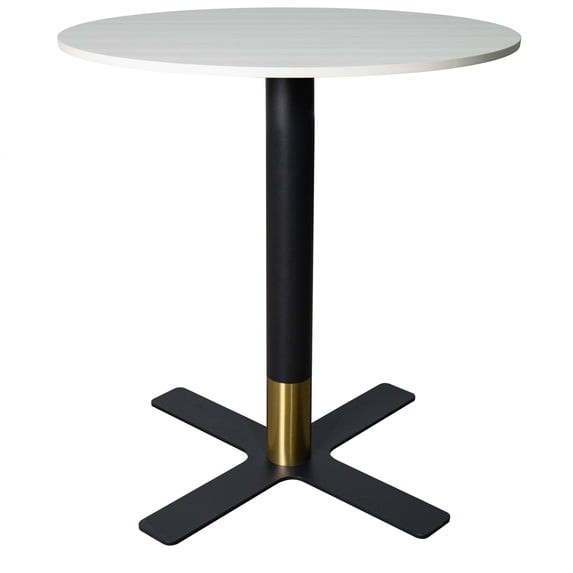 LeisureMod Round Dining Table with MDF Top and Powder-Coated X-Shaped Steel Base with Brushed Gold Accent Kitchen Table, Seats 2-3 Person for Modern Home and Kitchen Vail Collection