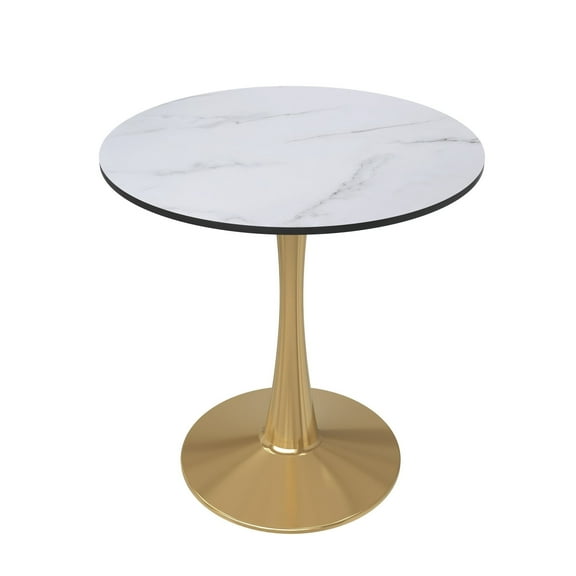 LeisureMod Round Dining Table Modern 24" MDF Wood Tabletop with Gold Steel Pedestal Base for Kitchen and Living Room Bristol Series in Natural Wood