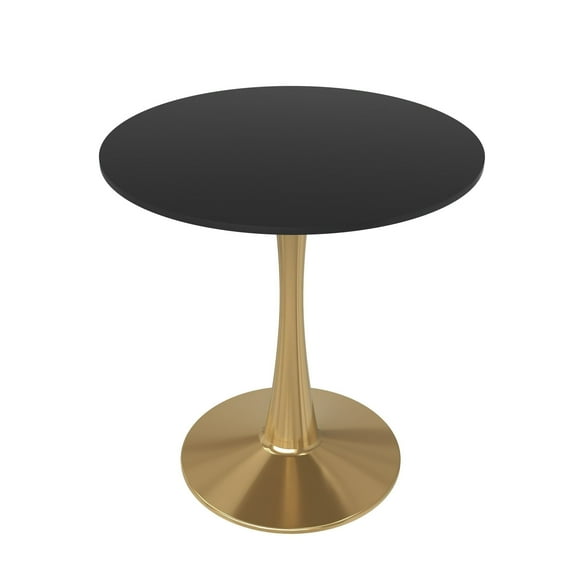 LeisureMod Round Dining Table Modern 27" MDF Wood Tabletop with Gold Steel Pedestal Base for Kitchen and Living Room Bristol Series in Black