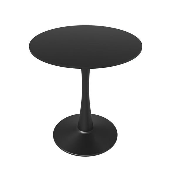 LeisureMod Round Dining Table Modern 27" MDF Wood Tabletop with Steel Pedestal Base for Kitchen and Living Room Bristol Series in Black