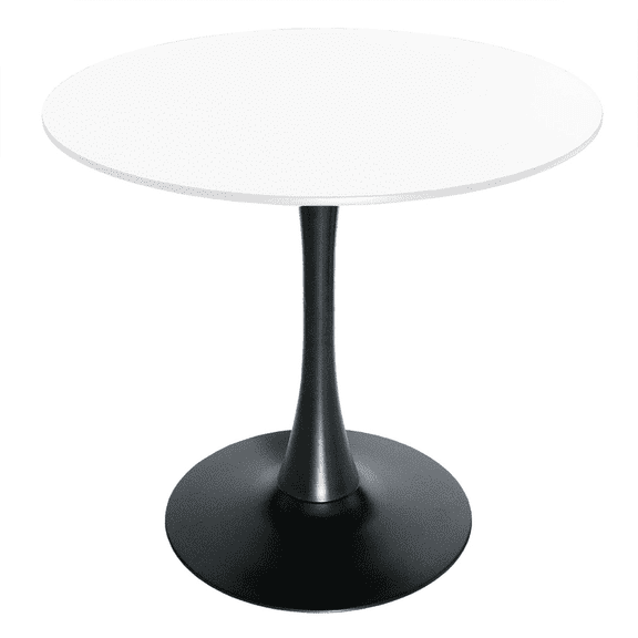 LeisureMod Round Dining Table Modern 27" MDF Wood Tabletop with Steel Pedestal Base for Kitchen and Living Room Bristol Series in White