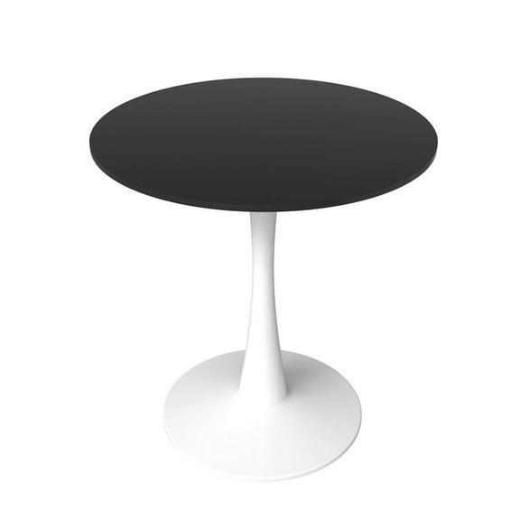 LeisureMod Bristol 27" Round Dining Table with MDF Wood Top and White Steel Pedestal Base for Kitchen and Living Room in Black