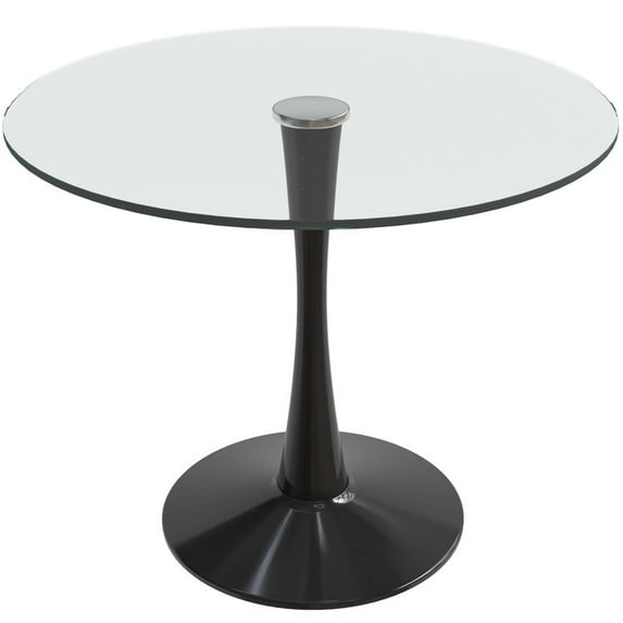 LeisureMod Round Dining Table Modern 31" Glass Tabletop with Black Steel Pedestal Base for Kitchen and Living Room Bristol Series