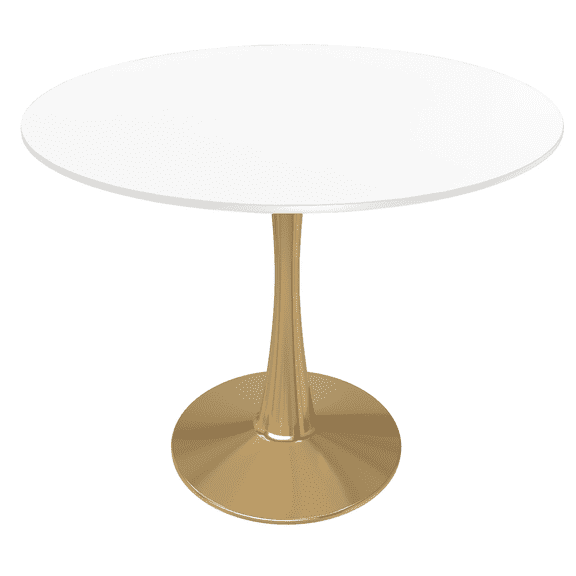 LeisureMod Round Dining Table Modern 31" MDF Wood Tabletop with Gold Steel Pedestal Base for Kitchen and Living Room Bristol Series in Marbled White